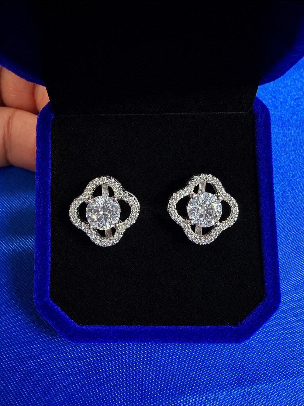 Moissanite Halo Floral Stud Earrings in 925 Sterling Silver